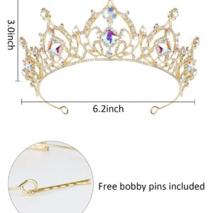 Wecoe Gold Crown for Women AB Rhinestone Tiara Baroque Style Crown Birthday Girls Rhinestone Tiaras and Crowns Princess Queen Crown Wedding Hair Accessories for Brides Happy Birthday Decorations Gifts