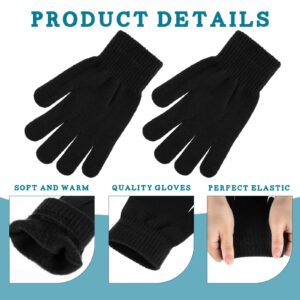 Boyiee 6 Pairs Knit Gloves Pack Winter Adult Stretchy Warm Gloves Pack Full Fingers Knitted Gloves for Unisex Women Gift(Black, Medium)