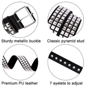 RUILAIBO Studded Belt Metal Punk Rock Rivet Belts for Women/Men Grommet Pyramid Goth (S for 30-35'')