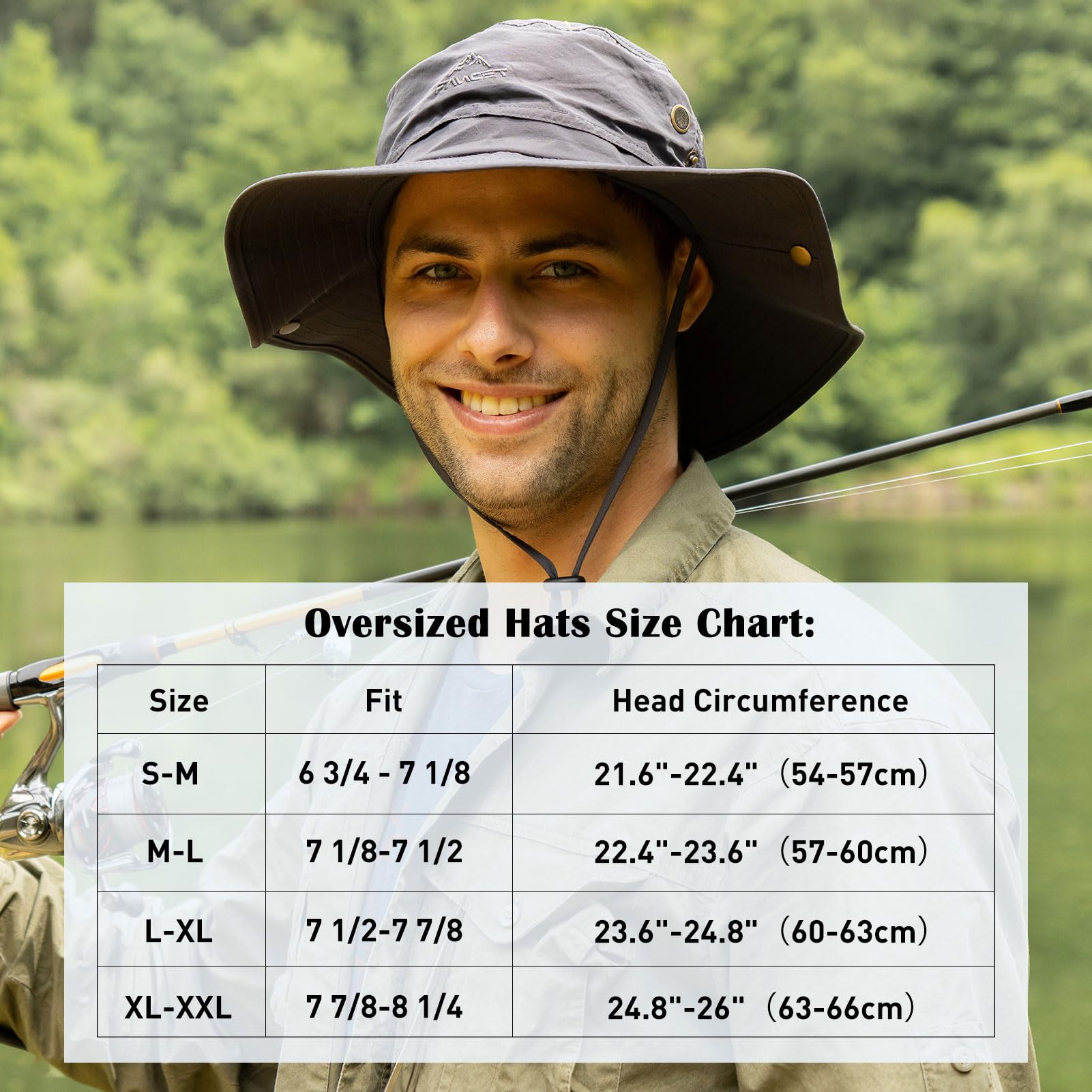 Comhats UPF 50 Sun Hats Wide Brim Summer Safari Hat Fishing Hiking Boonie Hats for Men Chin Strap Waterproof Khaki Large X-Large XL XXL Oversize