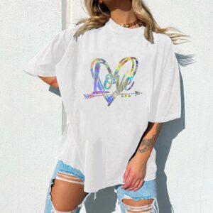 Women's Oversized Graphic Tee Valentine's Day Printed Drop Shoulder Short Sleeve Loose Fit Cute T-Shirts Tops