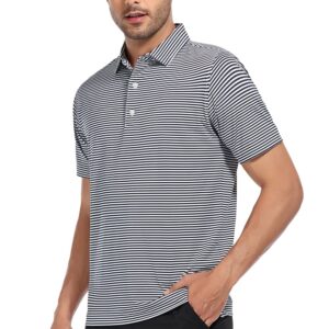 DEOLAX Mens Polo Shirts Classic Striped Golf Polo Shirts Short Sleeve Dry Fit Performance Wicking Moisture Polo Shirt for Men