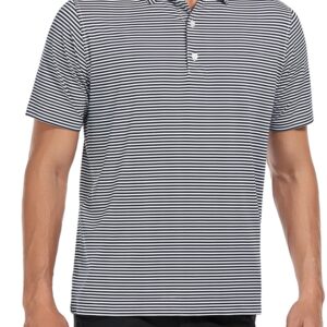 DEOLAX Mens Polo Shirts Classic Striped Golf Polo Shirts Short Sleeve Dry Fit Performance Wicking Moisture Polo Shirt for Men