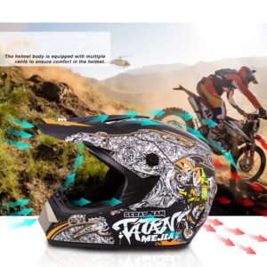 Motocross Mountain Helmet Dirt Bike ATV Motorcycle Full Face Helmet for MTB, Racing, Downhill, MX, DOT Certified Lightweight Adult Youth Motorbike Helmet Set with Gloves Goggles Mask-G-Small