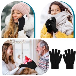 Boyiee 6 Pairs Knit Gloves Pack Winter Adult Stretchy Warm Gloves Pack Full Fingers Knitted Gloves for Unisex Women Gift(Black, Medium)