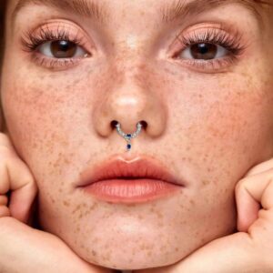 16G Septum Rings Blue Waterdrop Diamond Dangle Septum Jewelry CZ Planet Lucky Star Daith Earring 361L Surgical Stainless Steel Cartilage Piercing Crescent Moon Hinged Earrings Nose Helix Ring Clicker