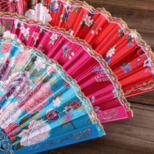 NOBRIM Hand Fan Chinese Style Hand Held Folding Dance Fan Wedding Party Lace Silk Folding Hand Held Flower Fan Summer Wedding Fan Party for Men and Women Performance Dance Decorations Festival Gift