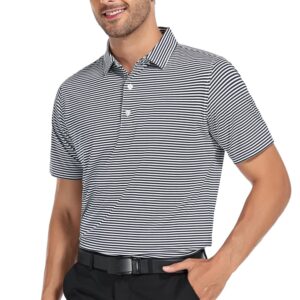 DEOLAX Mens Polo Shirts Classic Striped Golf Polo Shirts Short Sleeve Dry Fit Performance Wicking Moisture Polo Shirt for Men