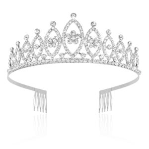 wecoe silver crown for women birthday girls tiaras and crowns princess queen crown wedding hair accessories for brides 21st 16th 50th 40th 30th 60th happy birthday decorations gifts for women