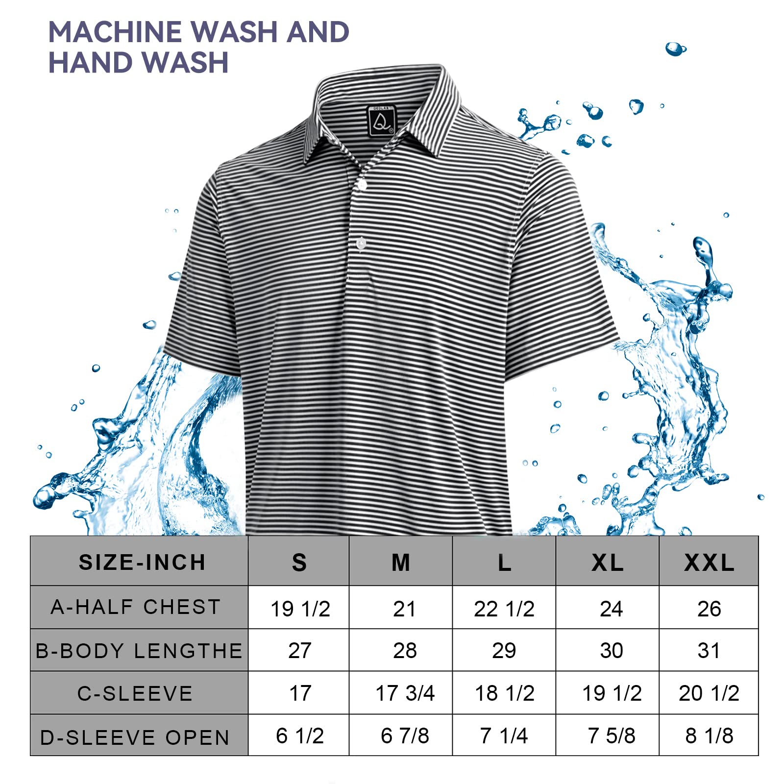 DEOLAX Mens Polo Shirts Classic Striped Golf Polo Shirts Short Sleeve Dry Fit Performance Wicking Moisture Polo Shirt for Men