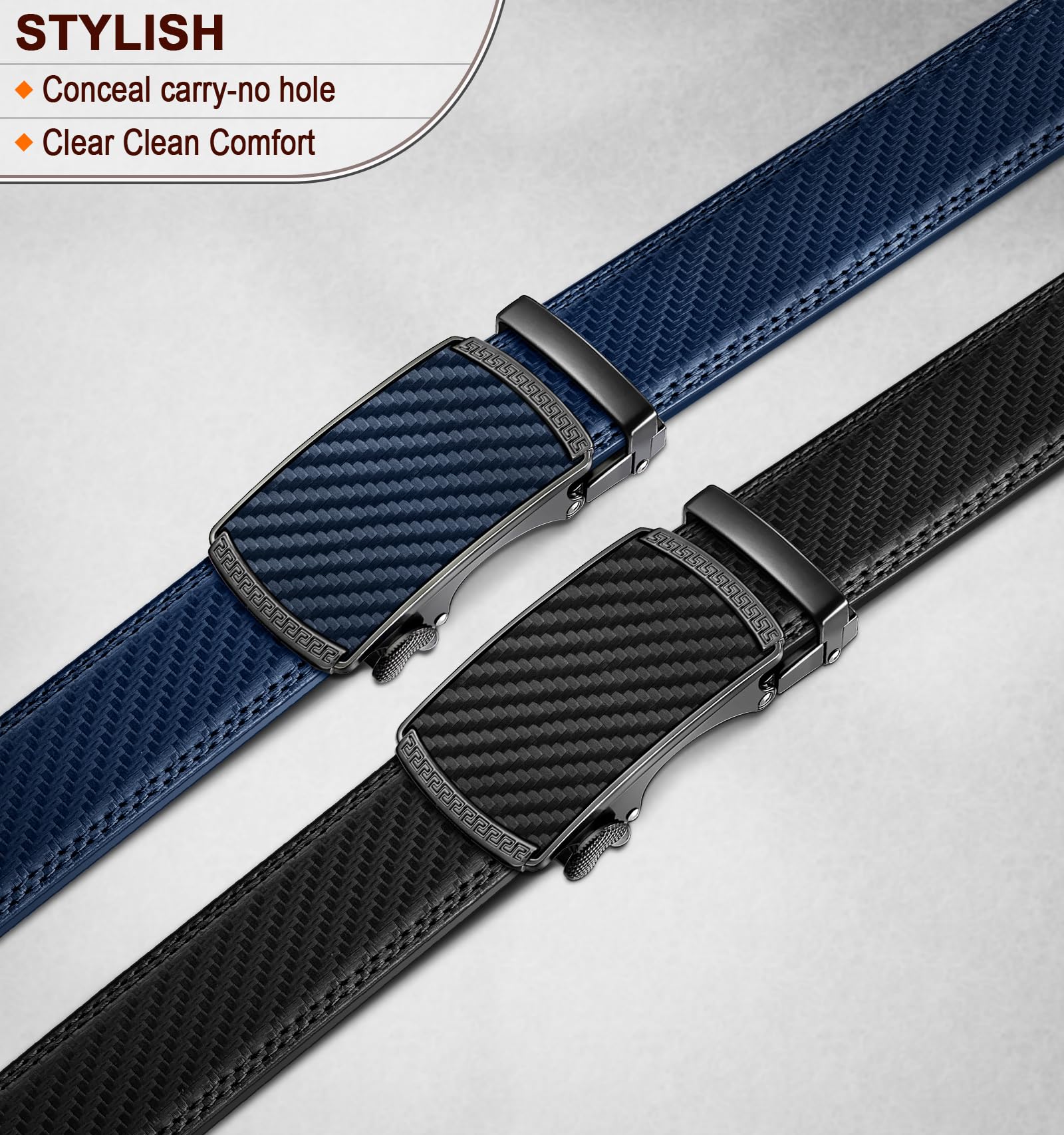 BULLIANT Men Belts 2 Pack,Ratchet Sliding Belt Adjustable For Gift Mens Dress Casual 1 3/8",Cut for Fit(Black/Purplish Blue,32"-38" Waist Adjustable)