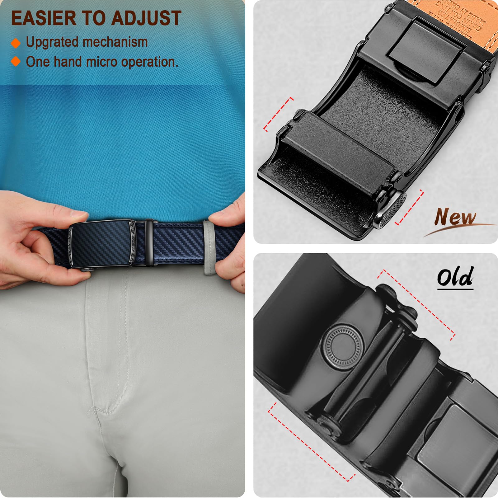 BULLIANT Men Belts 2 Pack,Ratchet Sliding Belt Adjustable For Gift Mens Dress Casual 1 3/8",Cut for Fit(Black/Purplish Blue,32"-38" Waist Adjustable)