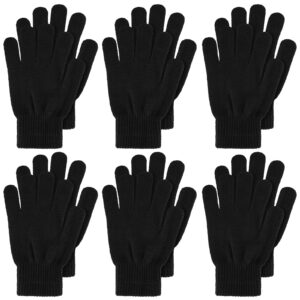 Boyiee 6 Pairs Knit Gloves Pack Winter Adult Stretchy Warm Gloves Pack Full Fingers Knitted Gloves for Unisex Women Gift(Black, Medium)