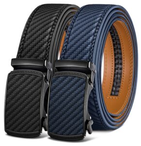 bulliant men belts 2 pack,ratchet sliding belt adjustable for gift mens dress casual 1 3/8",cut for fit(black/purplish blue,32"-38" waist adjustable)