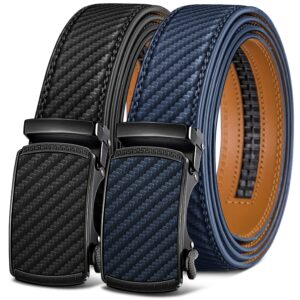 BULLIANT Men Belts 2 Pack,Ratchet Sliding Belt Adjustable For Gift Mens Dress Casual 1 3/8",Cut for Fit(Black/Purplish Blue,32"-38" Waist Adjustable)