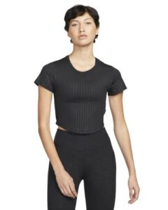 nike dri-fit one luxe women's slim fit printed top (as1, alpha, m, regular, regular, black)