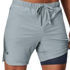 Fabletics Men's The One Short (Lined), Training, Swimming, Lightweight, Quick-Dry, Zip Pocket, Stretch Woven, 7" Inseam, XL, Shadow Grey