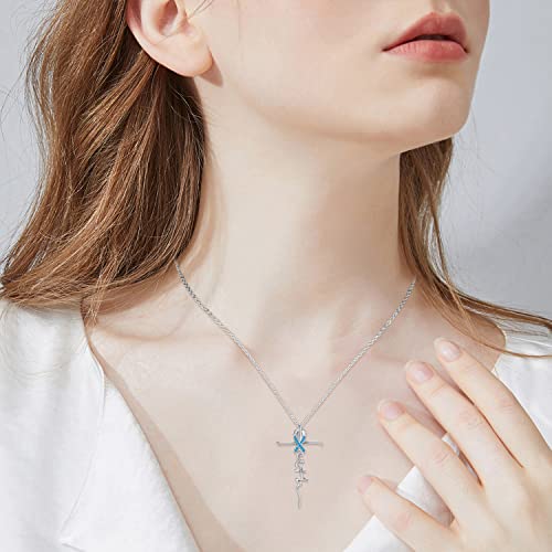 JUSTKIDSTOY Faith Necklace for Women 925 Sterling Silver Cross Pendant Necklace December Birthstone Necklace Christian Religious Jewelry Gifts