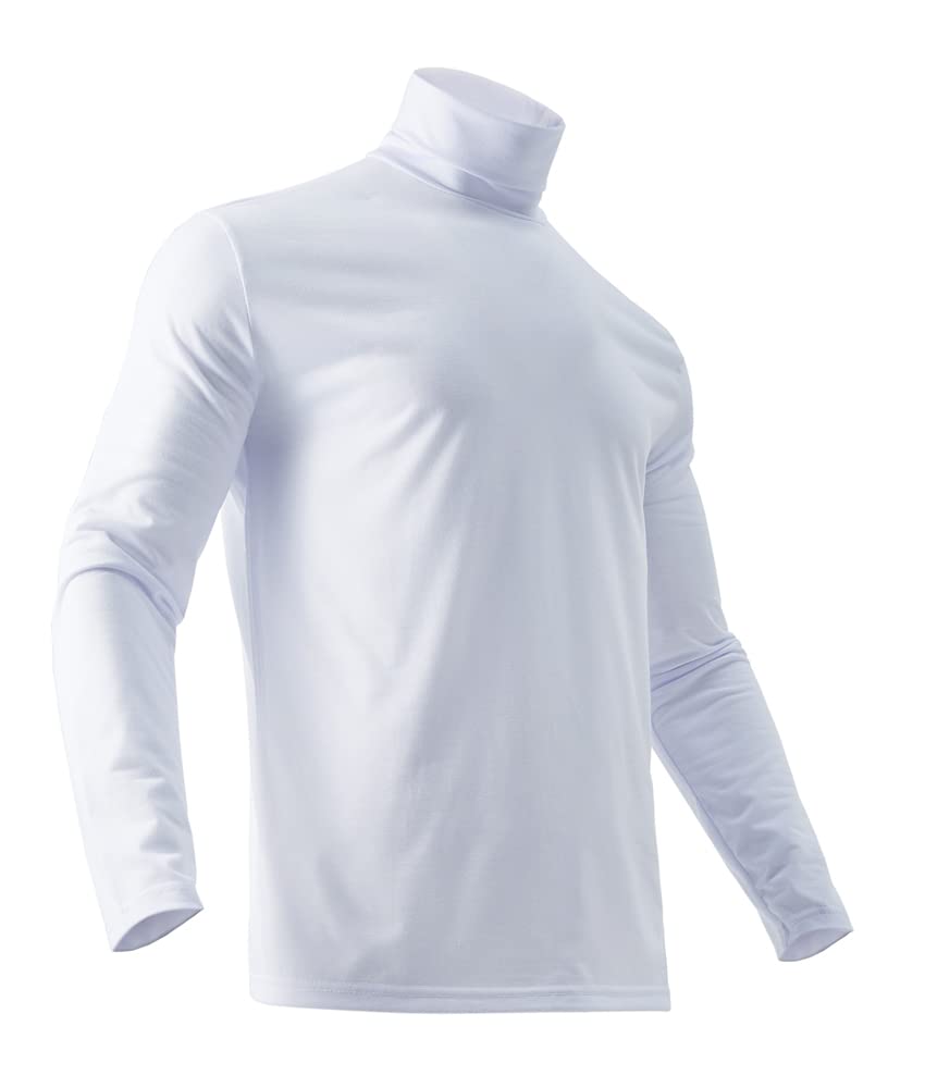 Men Slim Long Sleeve Turtleneck T-Shirt Thermal Underwear Pullovers Lightweight Casual Pure Color Tops White Long Sleeve Medium