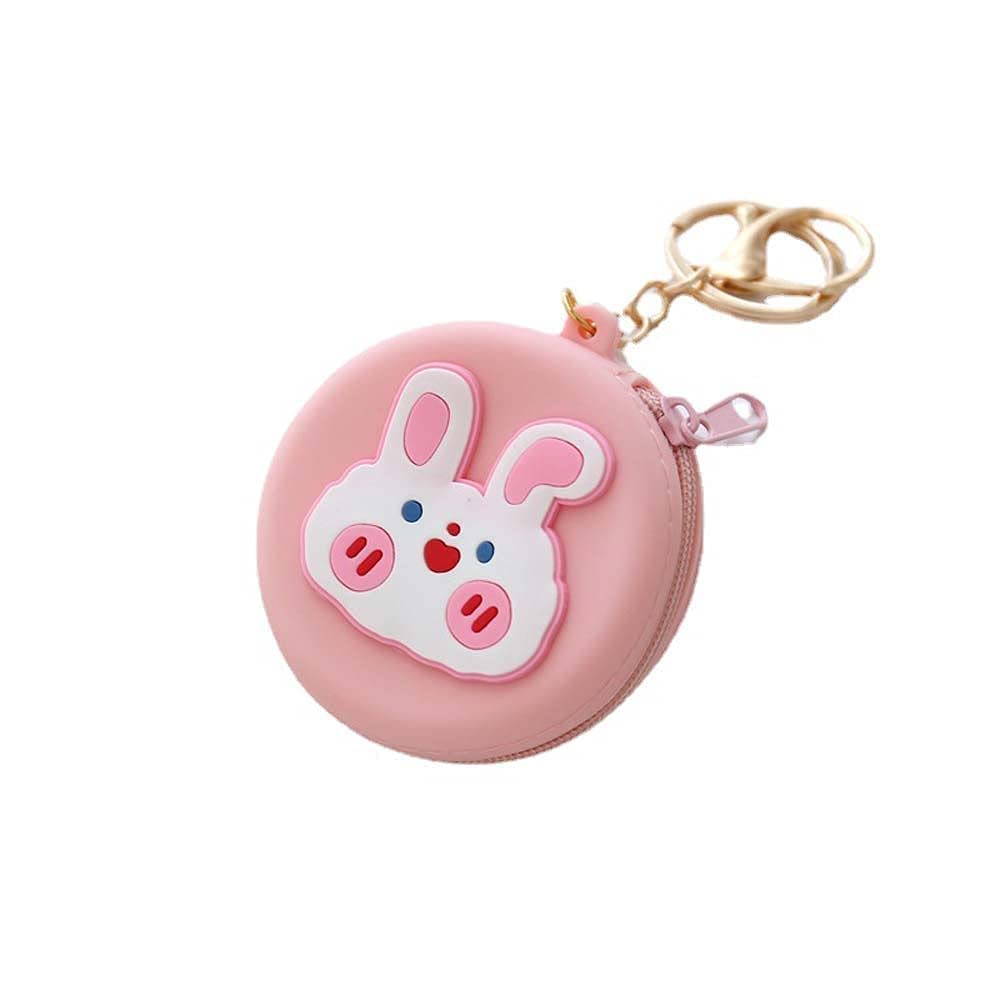 Coin Purse Keychain, Silicone Wallet Keyring Kawaii Headset Bag Round Change Pouch Bag Lovely Bag Pendant Kid Gift(O,Orange)