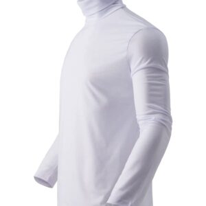 Men Slim Long Sleeve Turtleneck T-Shirt Thermal Underwear Pullovers Lightweight Casual Pure Color Tops White Long Sleeve Medium