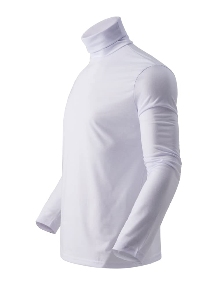 Men Slim Long Sleeve Turtleneck T-Shirt Thermal Underwear Pullovers Lightweight Casual Pure Color Tops White Long Sleeve Medium