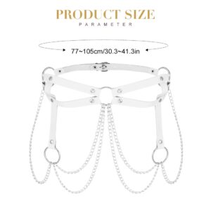 Asooll Punk Leather Waist Chain Layered Body Chain Harness Belly Belt Chain Fashion Party Nightclub Body Accessories Jewelry for Women and Girls (White)