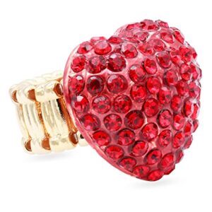 lavencious heart shaped rhinestones stretch rings for women size for 7-9(red)