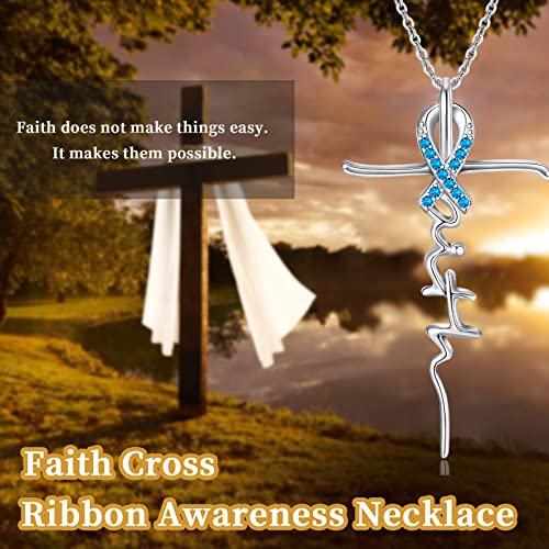 JUSTKIDSTOY Faith Necklace for Women 925 Sterling Silver Cross Pendant Necklace December Birthstone Necklace Christian Religious Jewelry Gifts