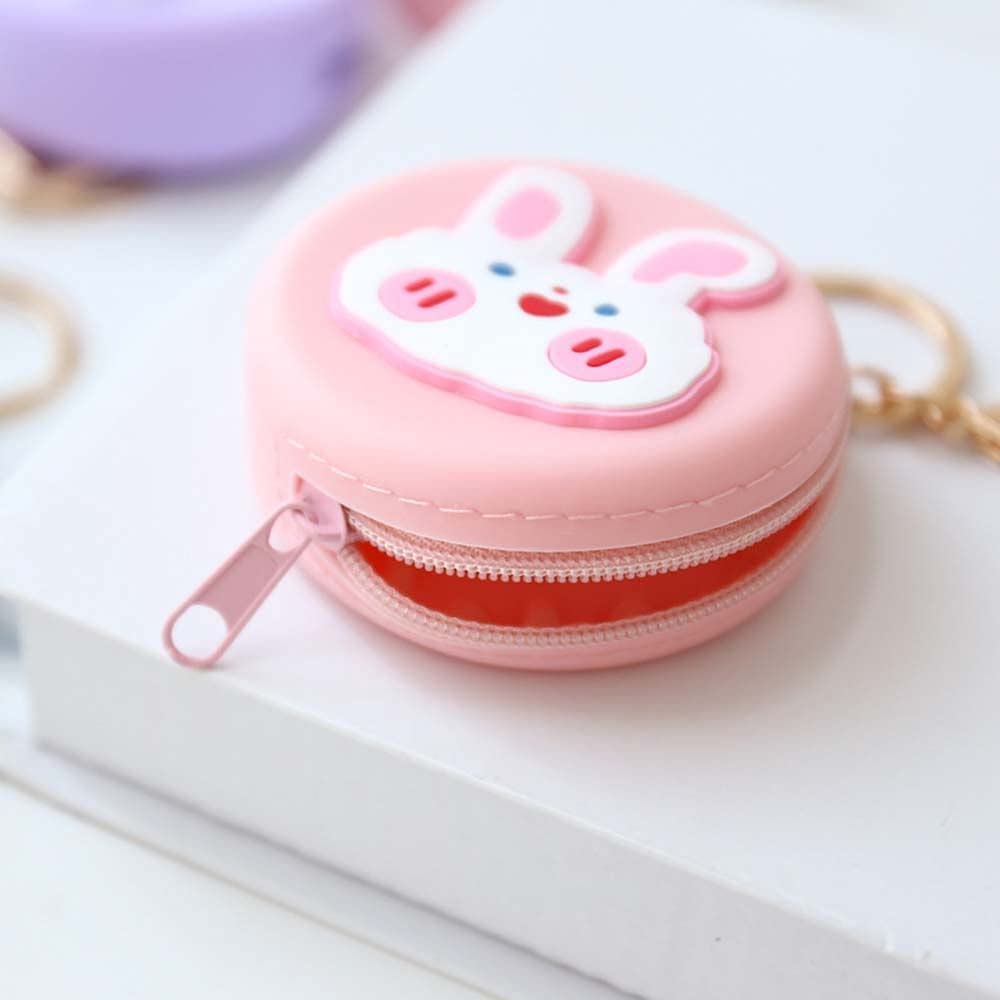 Coin Purse Keychain, Silicone Wallet Keyring Kawaii Headset Bag Round Change Pouch Bag Lovely Bag Pendant Kid Gift(O,Orange)