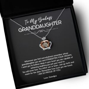 to My Badass Granddaughter Gifts, I Am So Proud of You, Crown Pendant Necklace for Women, Birthday Jewelry Gifts from Grandpa