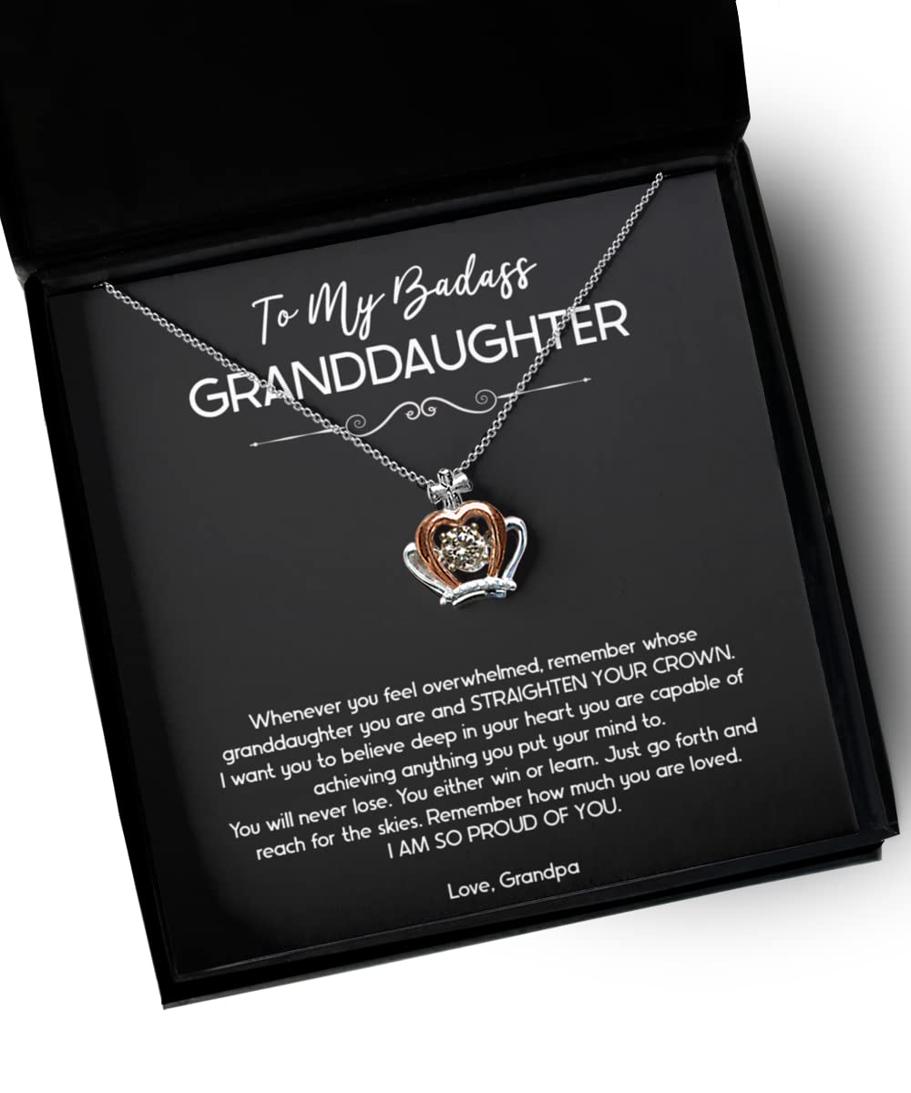 to My Badass Granddaughter Gifts, I Am So Proud of You, Crown Pendant Necklace for Women, Birthday Jewelry Gifts from Grandpa