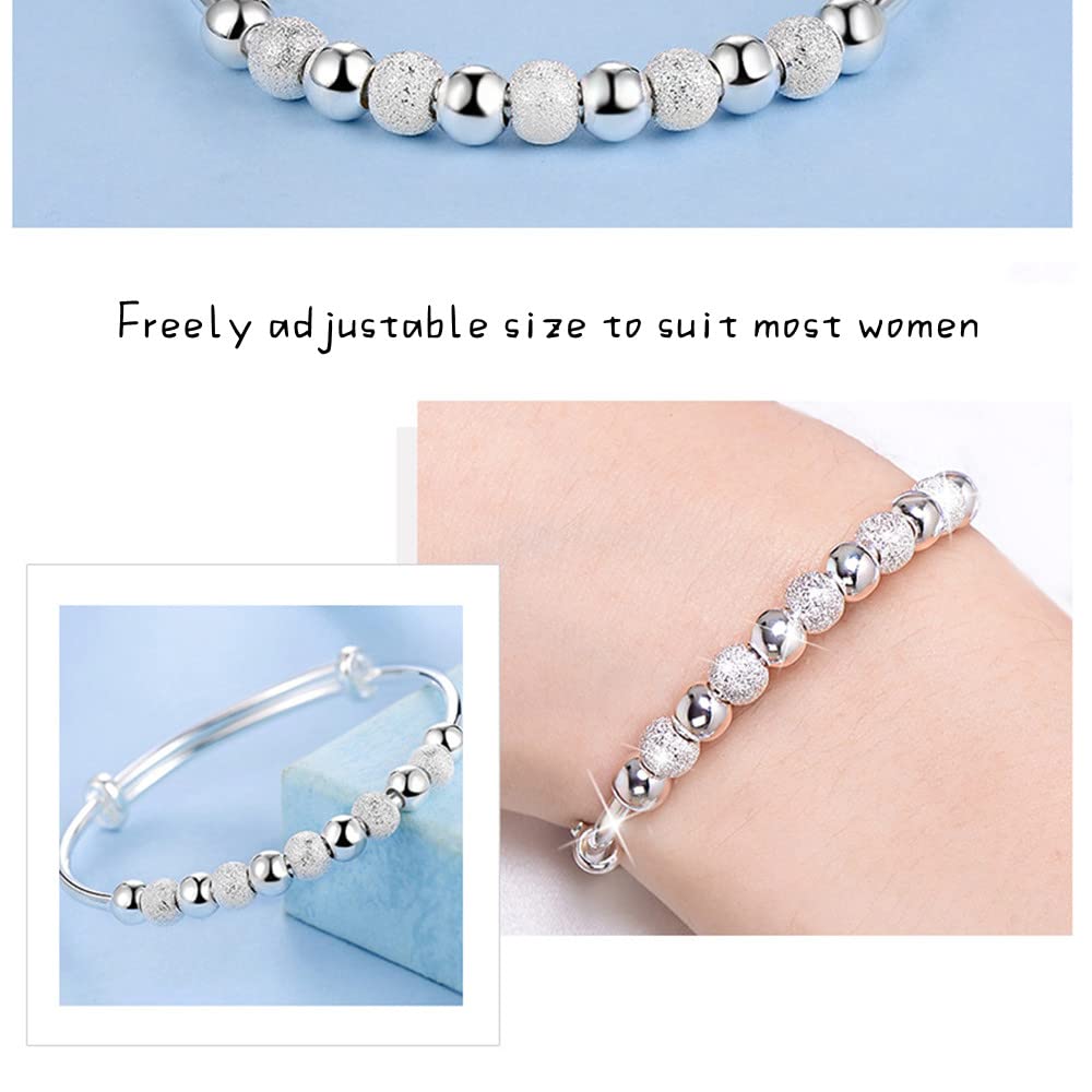 Sterling Silver Bracelets For Women 925 Sterling Silver Beads Bangle Bracelet Transfer Lucky Cuff Bracelet Adjustable Fashion Women Jewelry