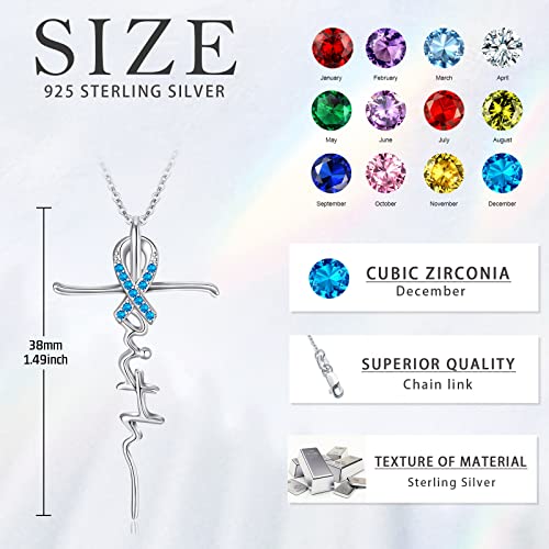 JUSTKIDSTOY Faith Necklace for Women 925 Sterling Silver Cross Pendant Necklace December Birthstone Necklace Christian Religious Jewelry Gifts