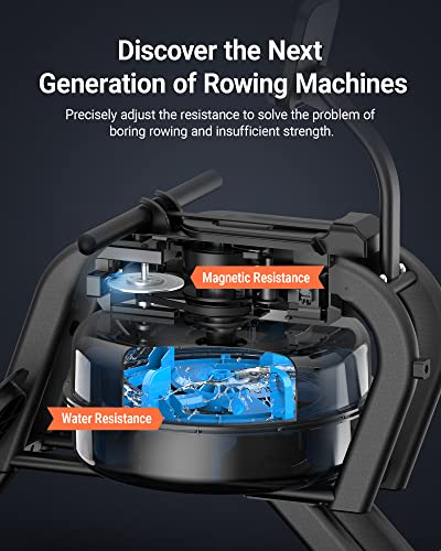 MERACH Water Magnetic Rowing Machine, Bluetooth Rower Machine with App Compatible and Dual Slide Rail, 350LB Max Weight, 16 Levels of Auto Resistance Feature, Rowing Machines for Home Use, R06