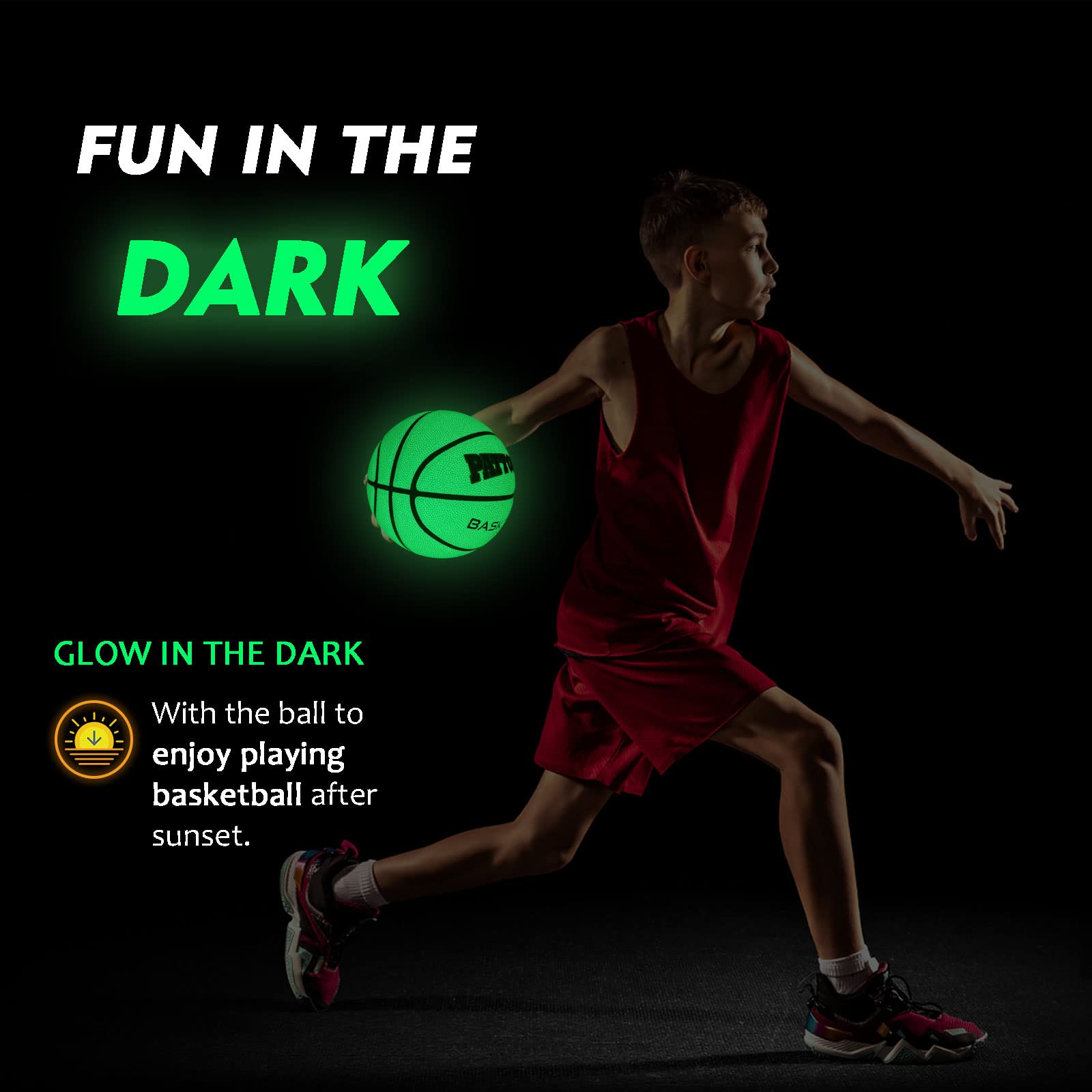 PATTONLEX Glow in The Dark Basketball Size 5 Kids Youth Composite Leather Basketball 27.5 for Indoor Outdoor Night Basketball Light Up Green