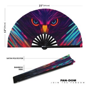 Eagle Neon hand fan foldable bamboo circuit rave hand fans Rainbow Galaxy party gear gifts music festival rave accessories (Style 10)