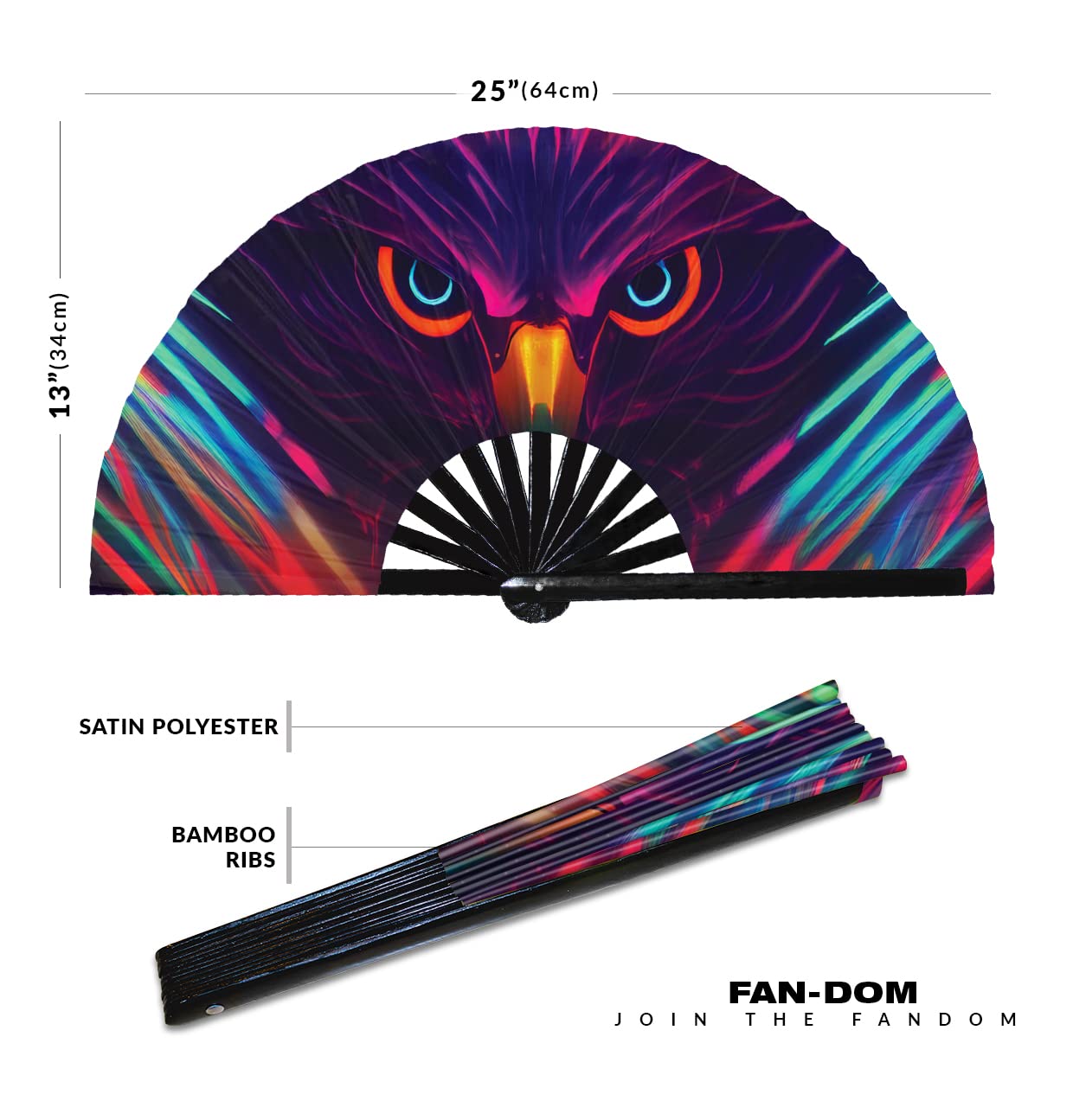 Eagle Neon hand fan foldable bamboo circuit rave hand fans Rainbow Galaxy party gear gifts music festival rave accessories (Style 10)