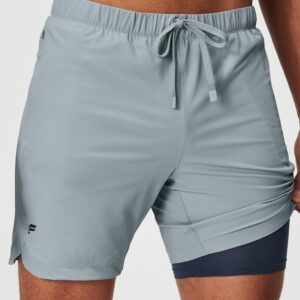 Fabletics Men's The One Short (Lined), Training, Swimming, Lightweight, Quick-Dry, Zip Pocket, Stretch Woven, 7" Inseam, L, Shadow Grey