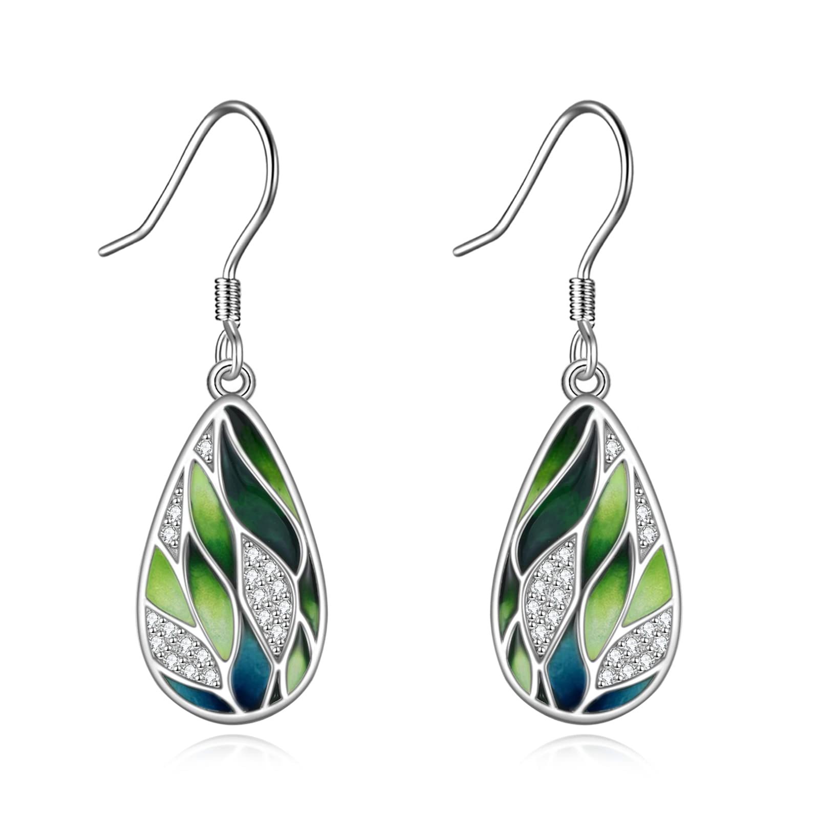 VONALA 925 Sterling Silver Green Earrings for Women Bamboo Leaf Earrings Dangle Enamel Earrings Green Leaf Jewelry Gifts for Her