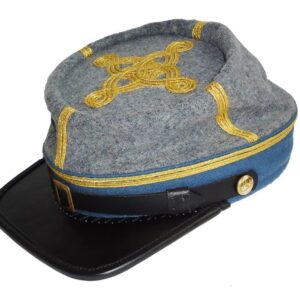 Civil War Confederate Infantry Major's Leather Peak Kepi, Grey/Sky Band 3 Rows (as1, Alpha, m, Standard, Grey)