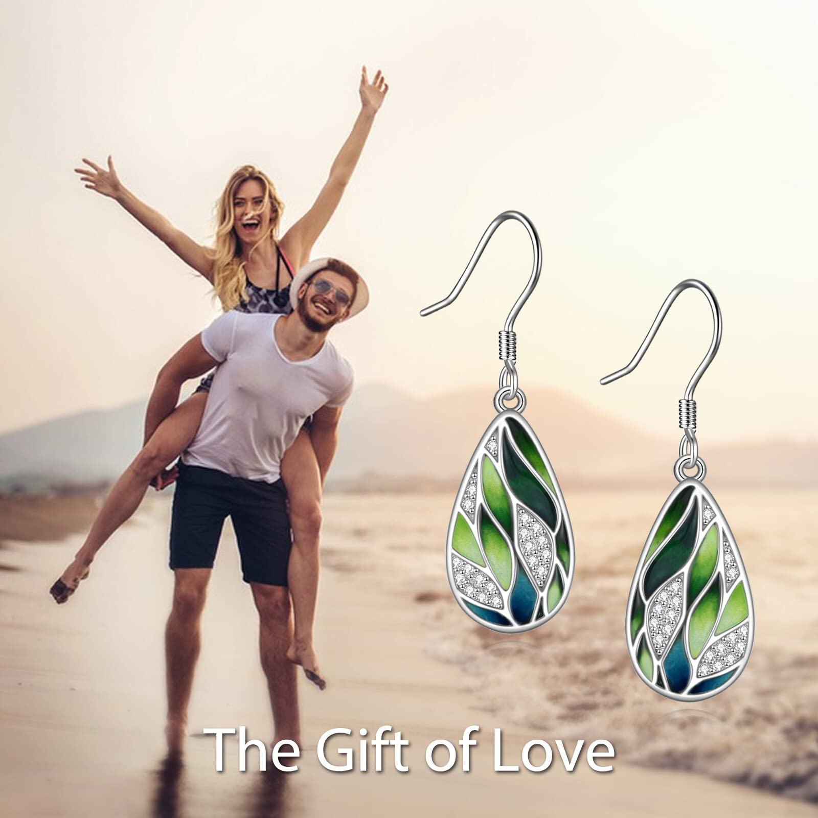 VONALA 925 Sterling Silver Green Earrings for Women Bamboo Leaf Earrings Dangle Enamel Earrings Green Leaf Jewelry Gifts for Her