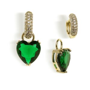 sonateomber green emerald cubic zirconia heart drop dangle small rhinestone hoop earrings for women sparkly gold diamond huggie circle crystal valentines love st. patrick's day earrings