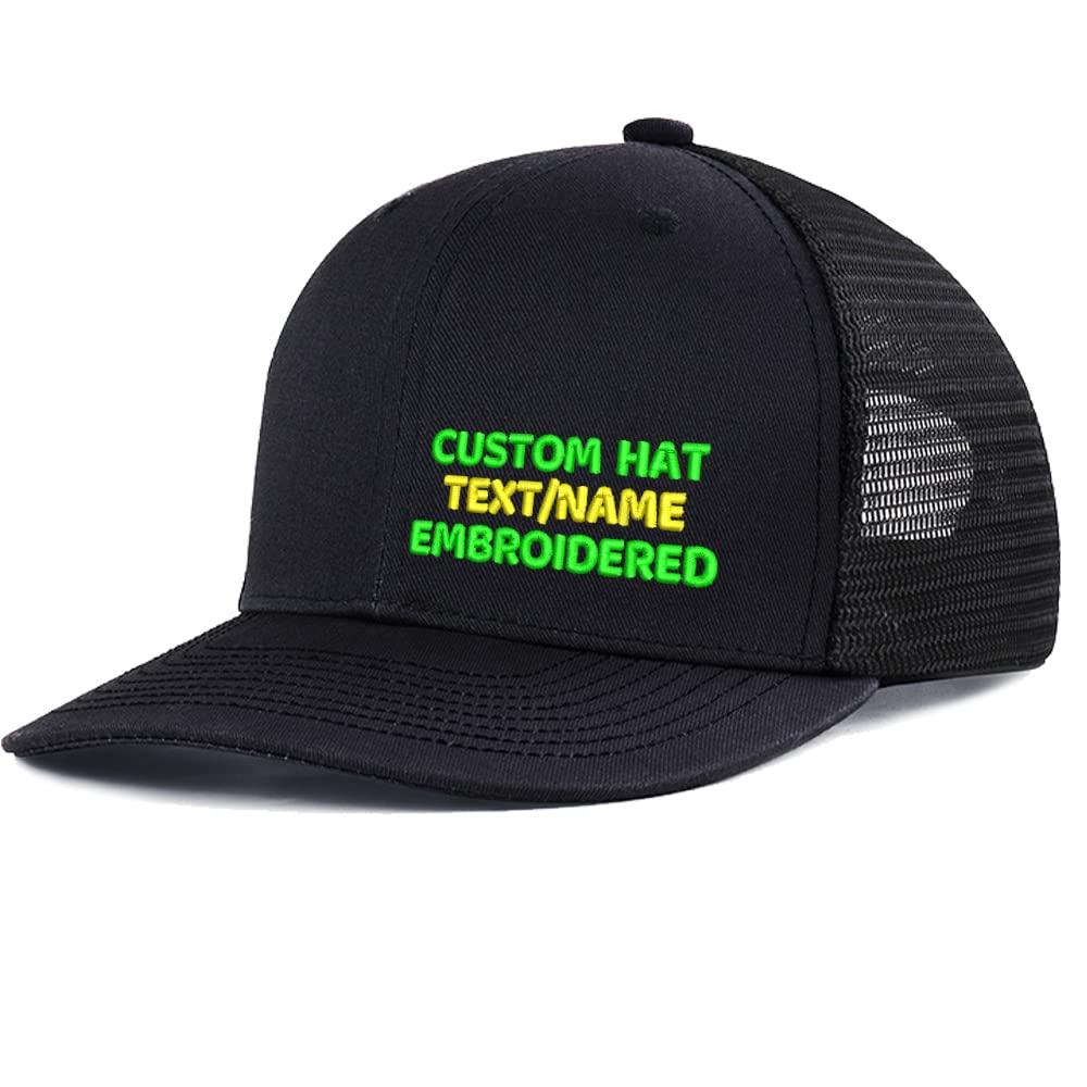 Design Your Own Mesh Trucker Hat Custom Name/Text Embroidered Hat Funny Fashion Cap Outdoor Black