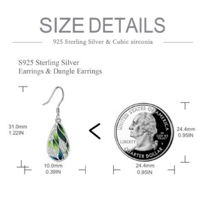 VONALA 925 Sterling Silver Green Earrings for Women Bamboo Leaf Earrings Dangle Enamel Earrings Green Leaf Jewelry Gifts for Her