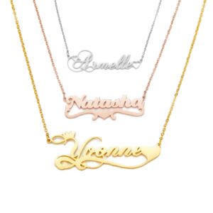 yestime custom name necklace personalized - 18k gold plated customized name plate necklaces gifts for women girlfriend