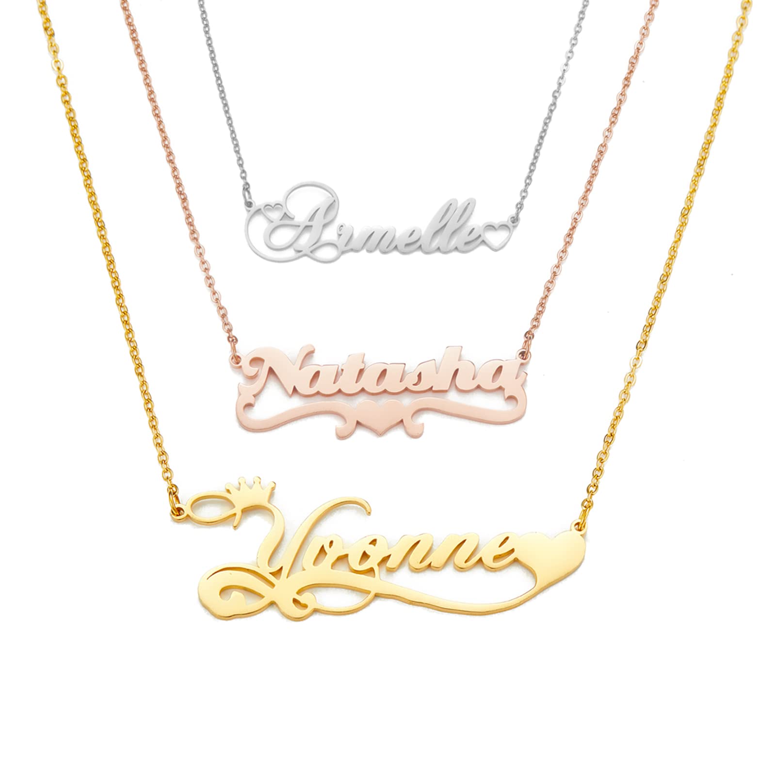 YESTIME Custom Name Necklace Personalized - 18K Gold Plated Customized Name Plate Necklaces Gifts for Women Girlfriend