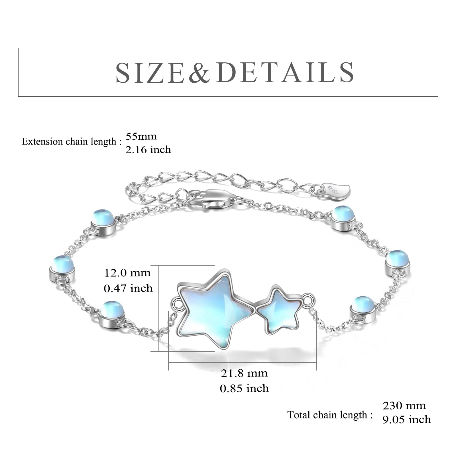 CRMAD Moonstone Star Bracelet for Women Sterling Silver Star Bracelet Irish Jewelry(star)