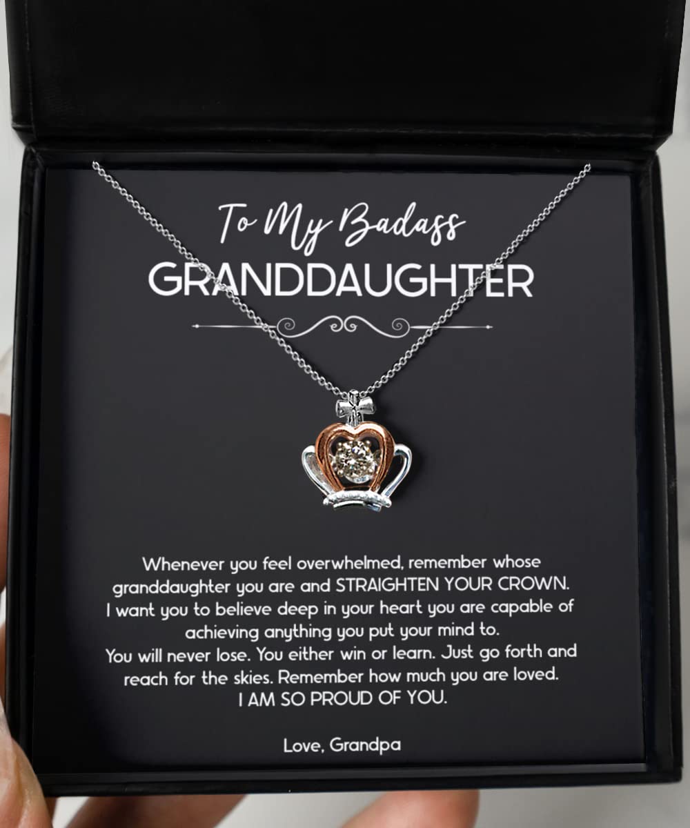 to My Badass Granddaughter Gifts, I Am So Proud of You, Crown Pendant Necklace for Women, Birthday Jewelry Gifts from Grandpa