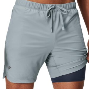 Fabletics Men's The One Short (Lined), Training, Swimming, Lightweight, Quick-Dry, Zip Pocket, Stretch Woven, 7" Inseam, L, Shadow Grey